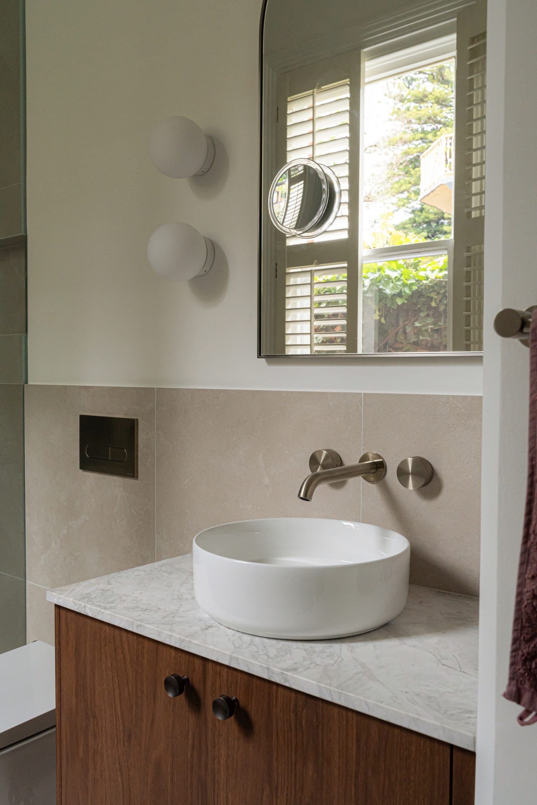 Barton bathroom vanity and brushed-nickel tapware